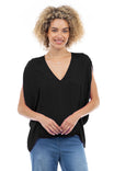 V-Neck Draped Blouse With Elastic Back
