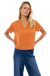 Notched Collar Crop Blouse
