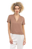 Notched Collar Crop Blouse