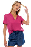 Notched Collar Crop Blouse