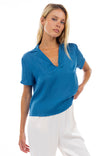 Notched Collar Crop Blouse