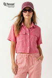 Garment Dyed Cropped Button Up With Patch Pockets
