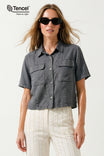 Garment Dyed Cropped Button Up With Patch Pockets