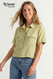 Garment Dyed Cropped Button Up With Patch Pockets