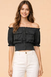 Off Shoulder Smocked Cropped Blouse