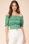 Off Shoulder Smocked Cropped Blouse