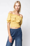 Off Shoulder Smocked Cropped Blouse