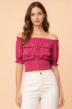 Off Shoulder Smocked Cropped Blouse