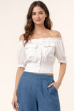 Off Shoulder Smocked Cropped Blouse