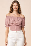 Off Shoulder Smocked Cropped Blouse