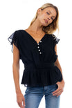 Neck Ruffle Blouse With Back Elasticized Waist