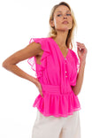 Neck Ruffle Blouse With Back Elasticized Waist