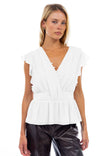 Neck Ruffle Blouse With Back Elasticized Waist