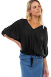 Open-Back Cropped Blouse With Elasticized Waist