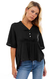 Short Sleeve Blouse With Half Placket Detail