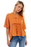 Short Sleeve Blouse With Half Placket Detail