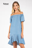 Flowy Striped Off-Shoulder Tencel™ Dress