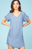 Short Sleeve Back Zippered Stripe Dress