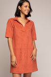 Short Sleeve Collared Suede Dress