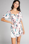 Print Mini Dress With Zipper Front Elasticized Sleeve