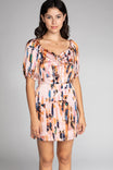 Print Mini Dress With Zipper Front Elasticized Sleeve