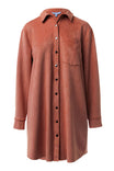 Long Sleeve Mini Faux Suede Shirt Dress