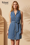 Tencel Collared Zip Front Mini Dress