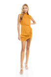 Mock Neck Mini Dress With Front Drawstring Detail