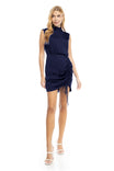 Mock Neck Mini Dress With Front Drawstring Detail