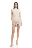 Mock Neck Mini Dress With Front Drawstring Detail