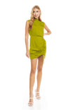 Mock Neck Mini Dress With Front Drawstring Detail