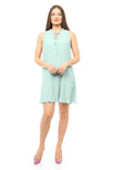 Pleated Mini Dress With High Neck Detail
