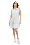 Collar Button Down Short Sleeveless Dress