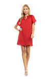Flutter Sleeve Shift Dress With Neck Frill Detail