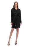 Long Sleeve Shirt Dress With Drawstring Waist