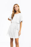 Belted Short Sleeve Tiered Mini Dress