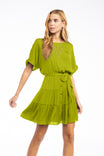 Belted Short Sleeve Tiered Mini Dress
