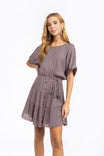 Belted Short Sleeve Tiered Mini Dress