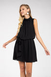 Draped Neck Sleeveless Dress With Front Tie Detail
