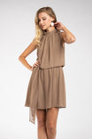 Draped Neck Sleeveless Dress With Front Tie Detail