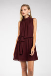 Draped Neck Sleeveless Dress With Front Tie Detail