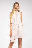 Draped Neck Sleeveless Dress With Front Tie Detail