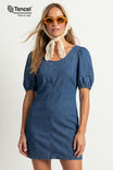 Tencel Chambray Dress With Puff Sleeves