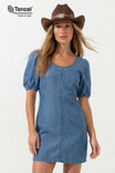 Tencel Chambray Dress With Puff Sleeves