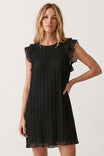 Flutter Sleeve Pleated Mini Dress