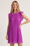 Flutter Sleeve Pleated Mini Dress