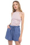 TENCEL™ Elastic Waist Shorts With Back Pockets