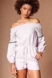 Smocked Off Shoulder Romper W/trim