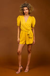 Ruched Short Sleeve V Neck Romper