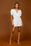 Ruched Short Sleeve V Neck Romper